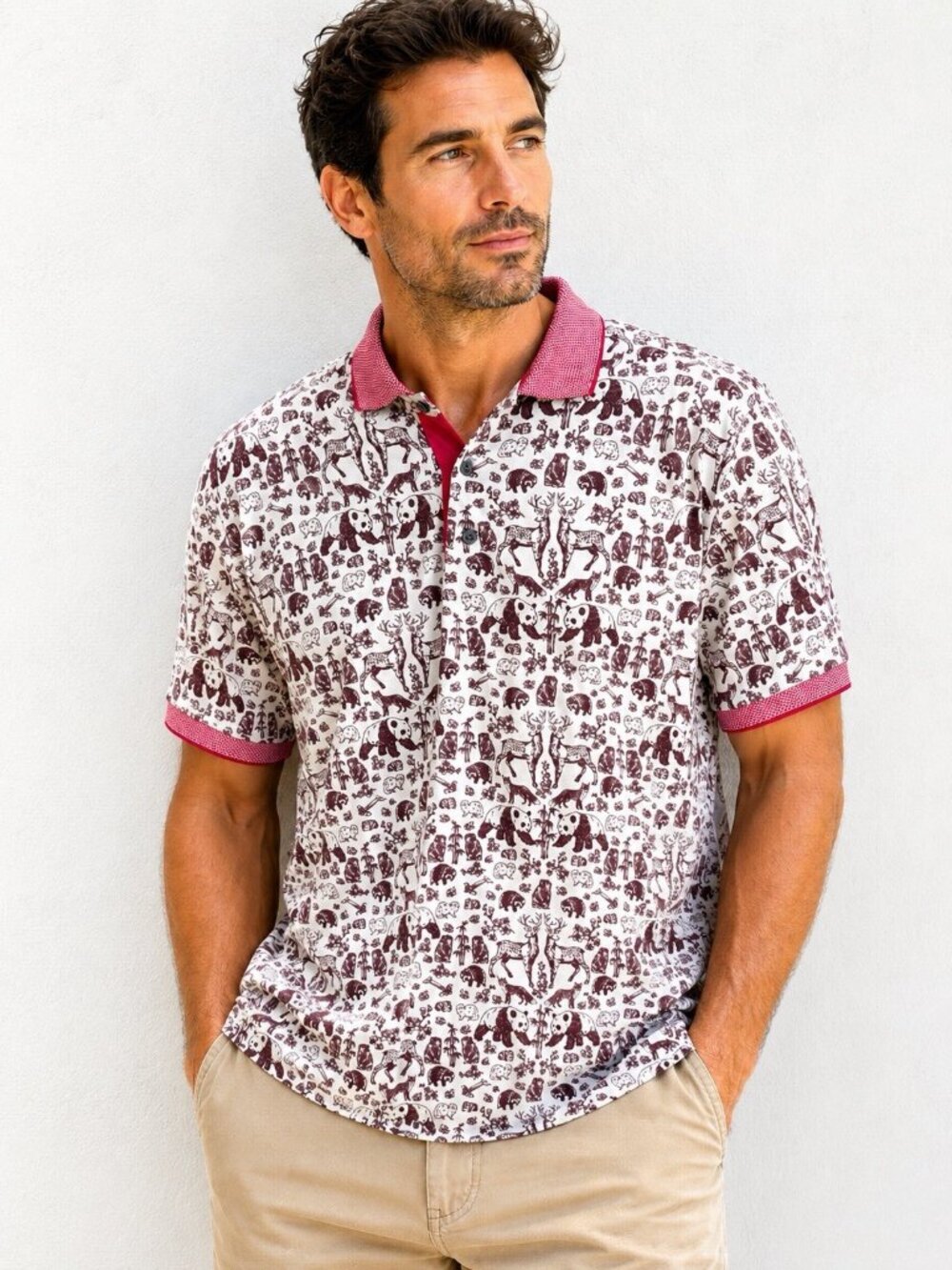 Men’s Greyson Golf Performance Fabric Creatures Pattern Polo Golf Shirt Size M